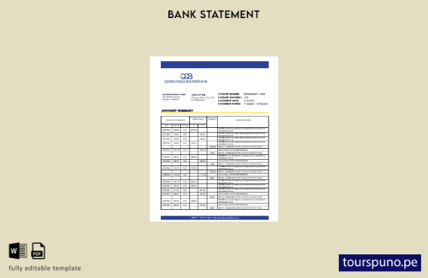 listo para imprimir plantilla de Excel de extracto bancario de Uzbekistán Qishlo